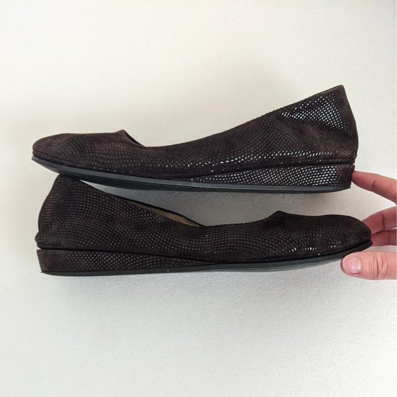 FS/NY French Sole Zeppa Wave Brown Sparkle Suede Low Wedge Flats 9 - Picture 5 of 10